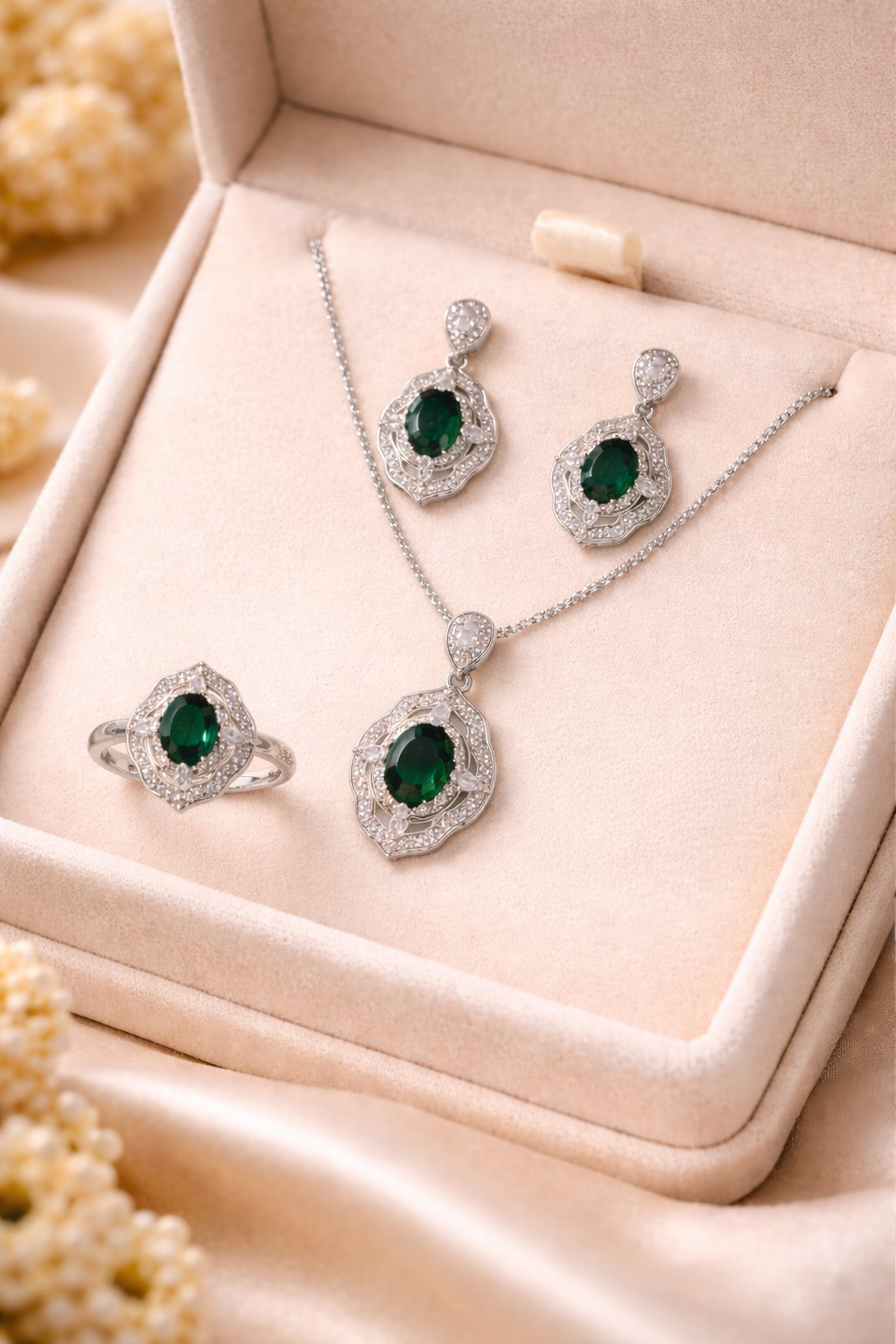 Gold-Plated Green Stone Jewelry Set