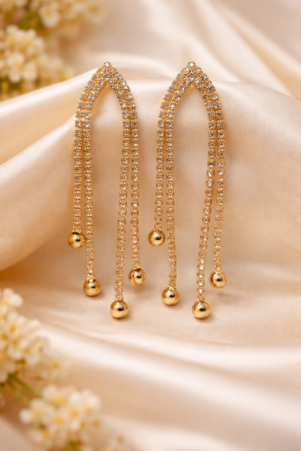 Luxury Gold Rhinestone Tassel Drop Earrings