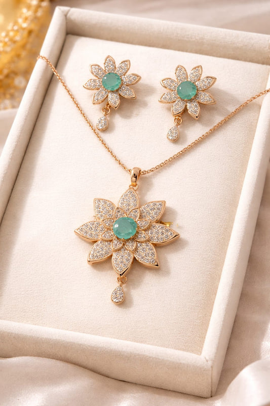 Emerald Bloom Crystal Floral Jewelry Set