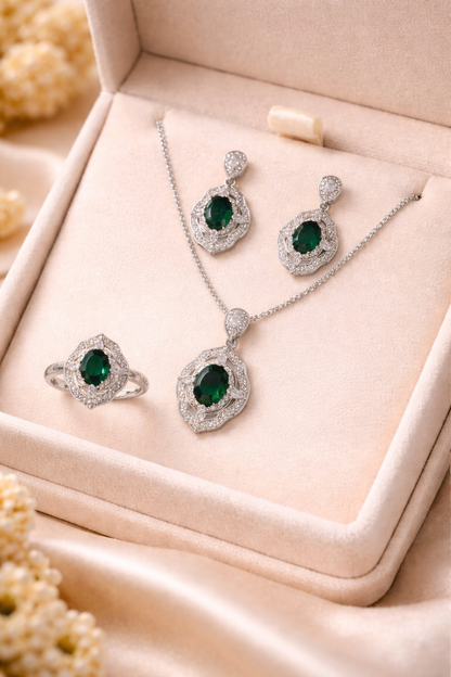 Gold-Plated Green Stone Jewelry Set