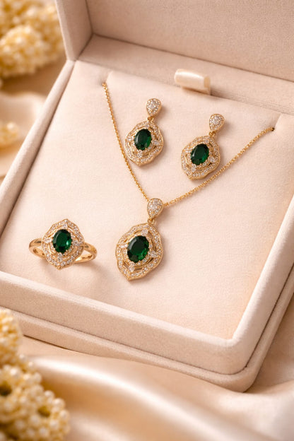 Gold-Plated Green Stone Jewelry Set
