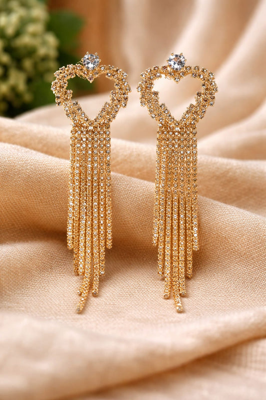 Gold Heart Tassel Drop Earrings