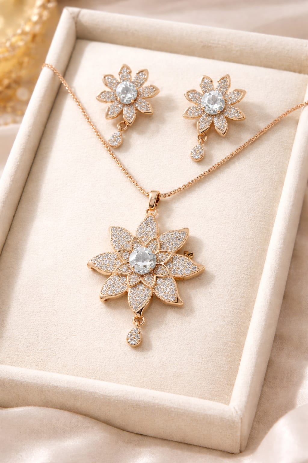 Emerald Bloom Crystal Floral Jewelry Set