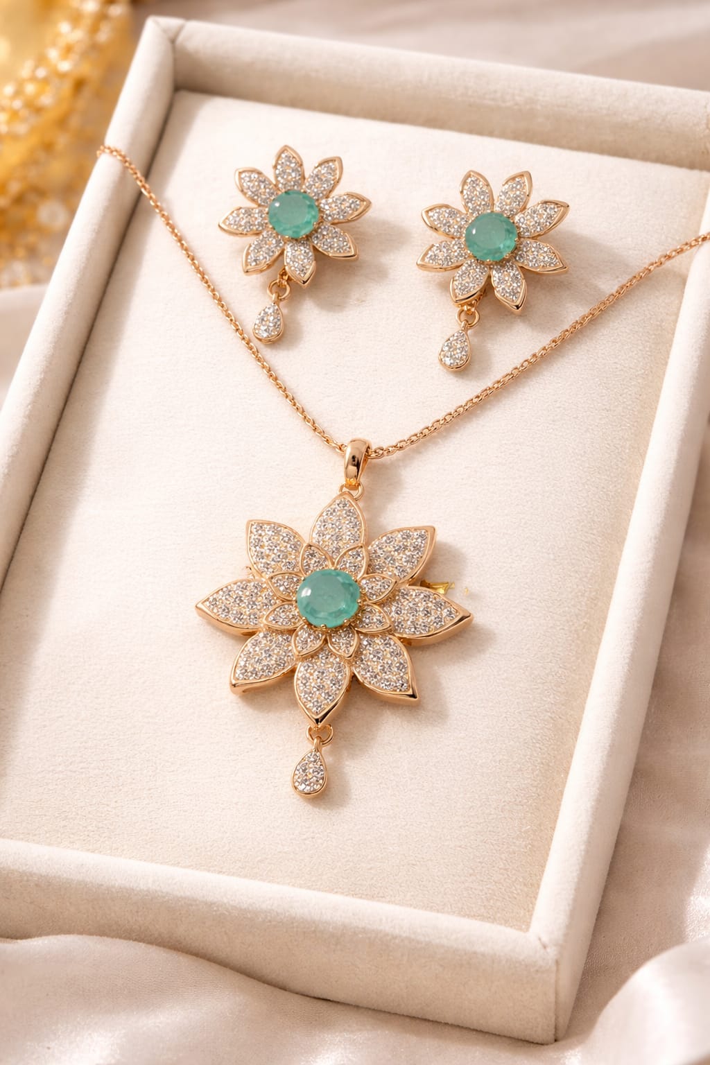 Emerald Bloom Crystal Floral Jewelry Set