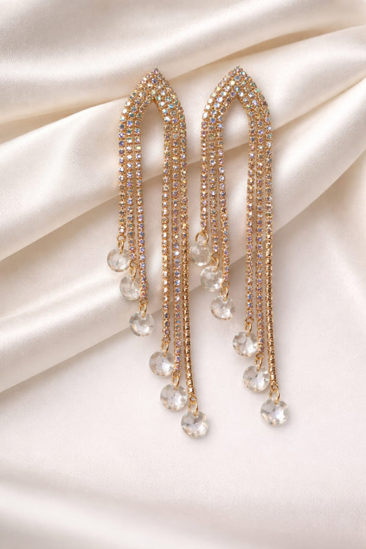Elegant Gold Rhinestone Tassel Drop Earrings